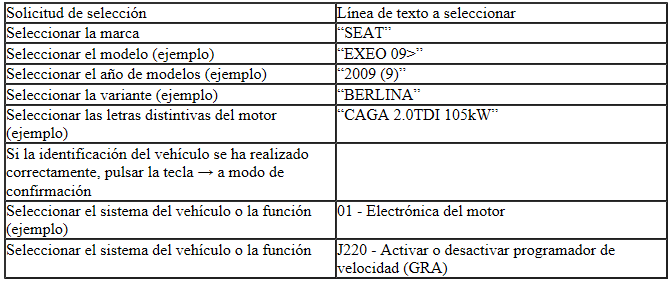 Seat Ibiza. Indicación en el -VAS 505X-: