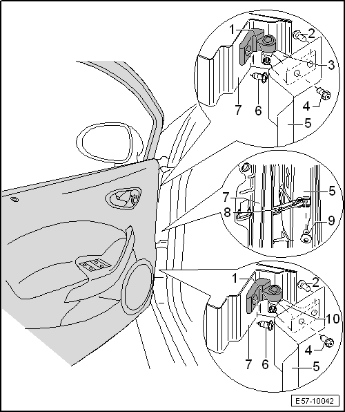 Seat Ibiza. Bisagras de la puerta anterior: cuadro general de montaje