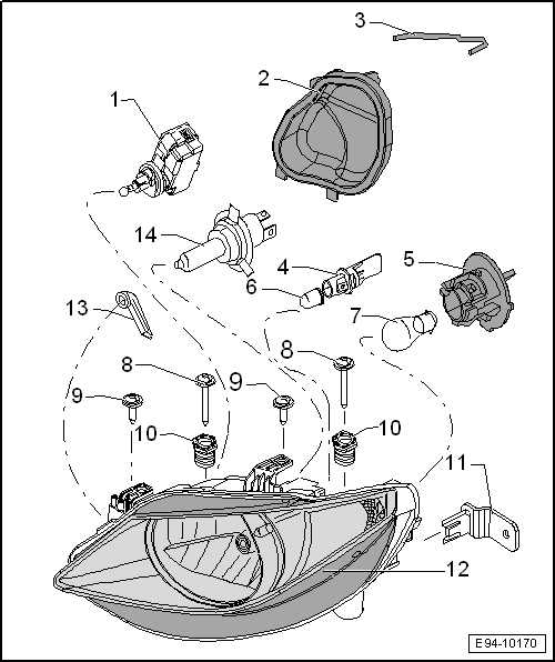 Seat Ibiza. Faros principales simples: cuadro general de montaje