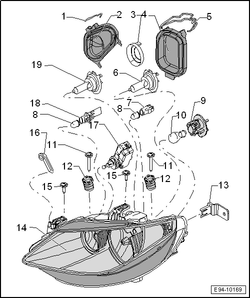 Seat Ibiza. Faros principales dobles: cuadro general de montaje