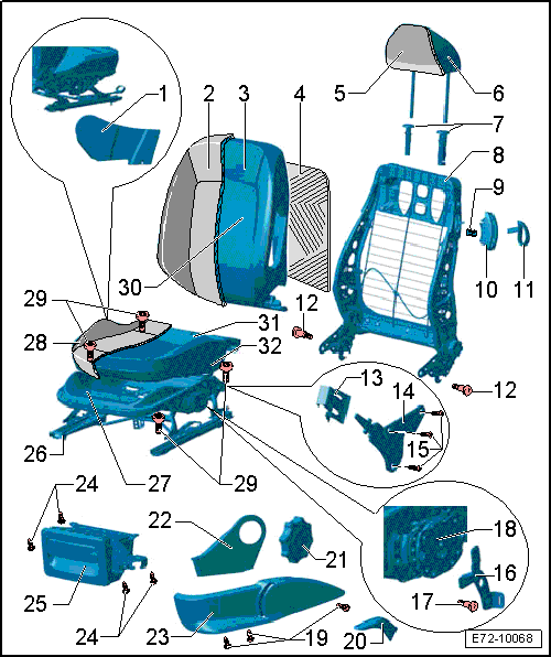 Seat Ibiza. Asiento anterior con regulación en altura (3 puertas): cuadro general de montaje