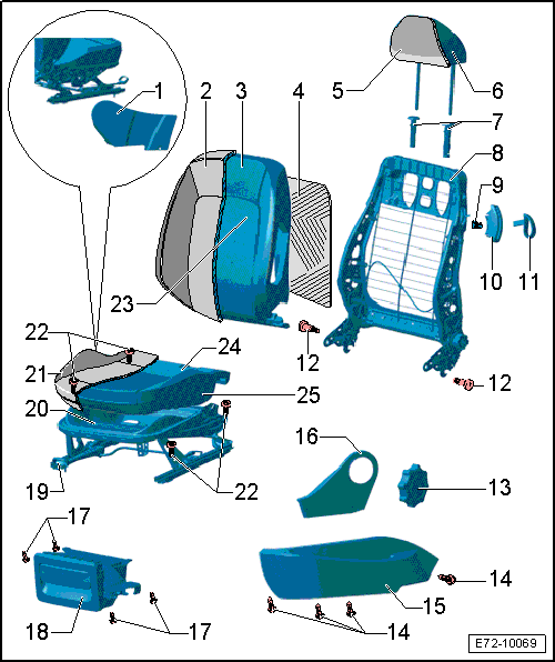 Seat Ibiza. Asiento anterior sin regulación en altura (3 puertas): cuadro general de montaje