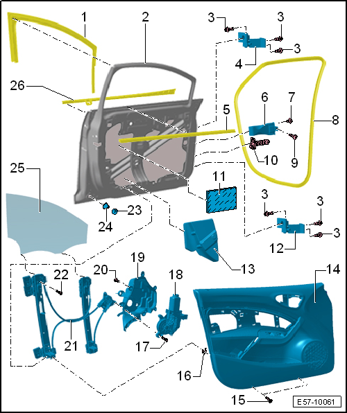 Seat Ibiza. Puerta anterior: cuadro general de montaje, parte I