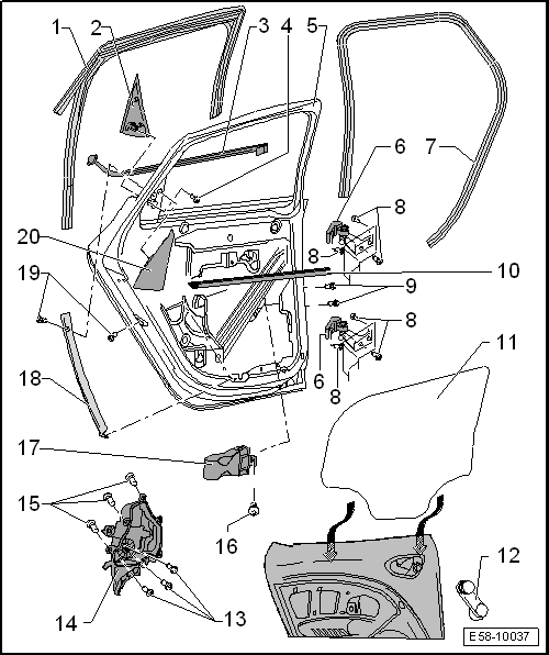 Seat Ibiza. Puerta posterior: cuadro general de montaje, parte I