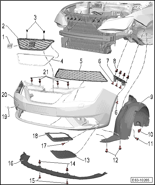 Seat Ibiza. Revestimiento del paragolpes anterior (MY 13): cuadro general montaje