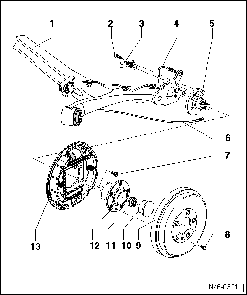 Seat Ibiza. Cuadro de montaje - Sensor de revoluciones del eje trasero, vehículos con frenos de tambor